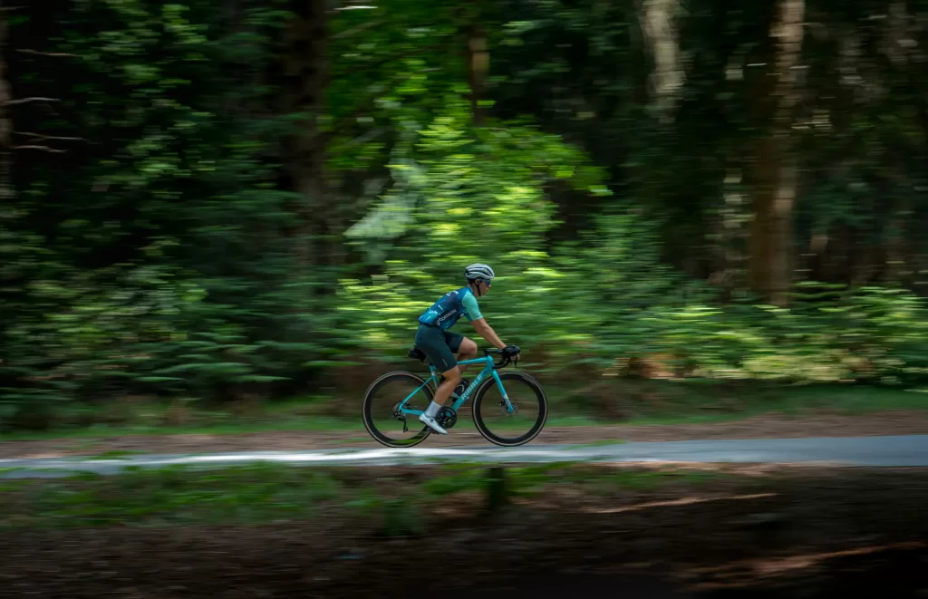 Cyclist training outdoors